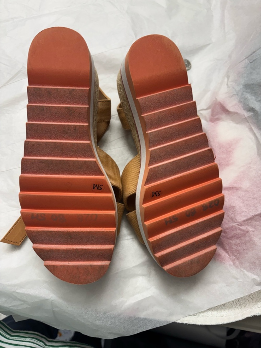 Chelsea & Violet Tan Espadrille Platform Sandals with Orange Accent - Picture 3 of 4